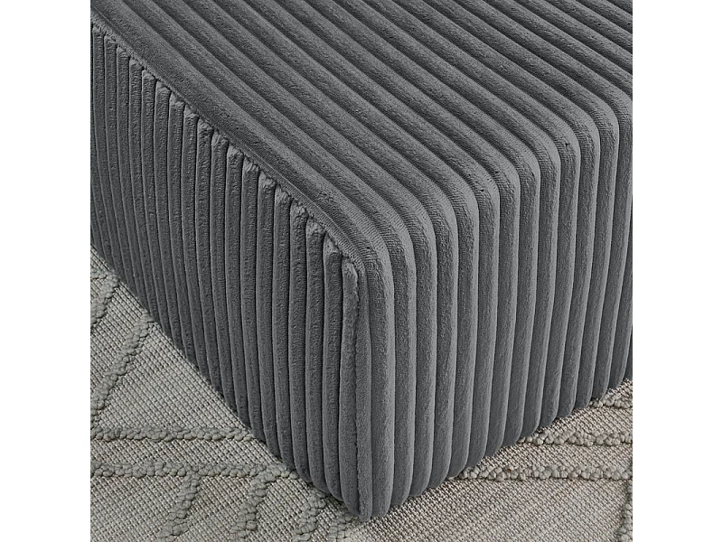 Chaise longue modulare 2 posti in velluto a coste, con portabicchieri, 186x154x78cm, Grigio