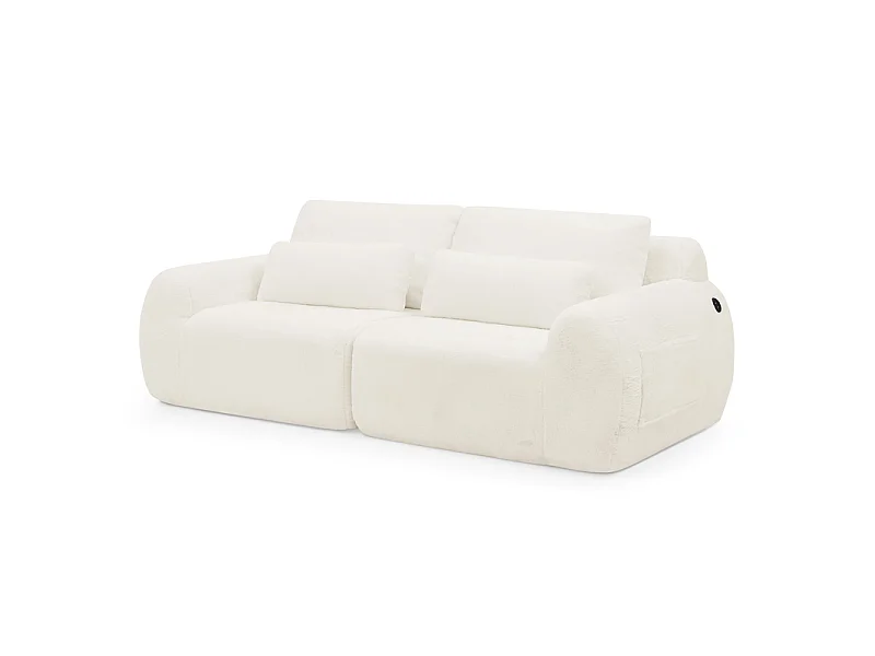 Sofá 2 plazas modular con USB, en tela de imitación piel de conejo, 208x101x81cm, Beige