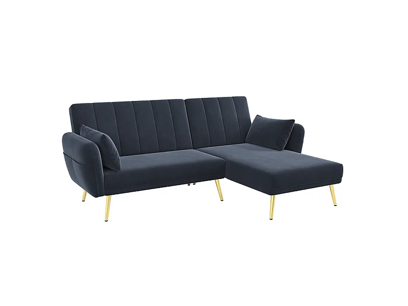 Canapé d'angle 3 places convertible réversible en velours noir