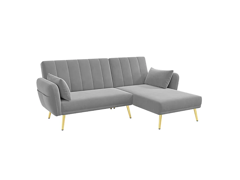 Canapé d'angle 3 places convertible réversible en velours gris