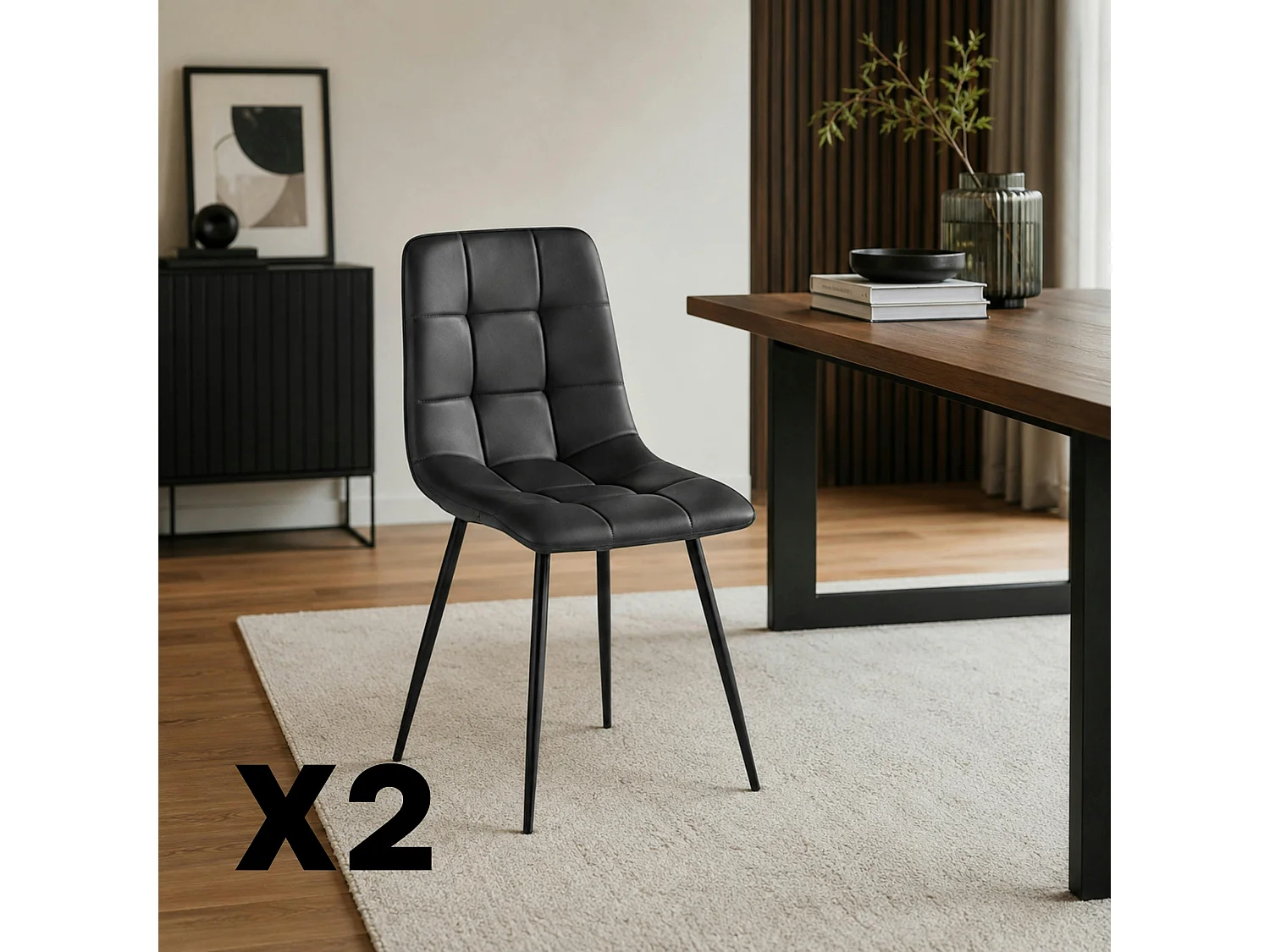 Chaise gris foncé motif damier (lot de 2) LORA