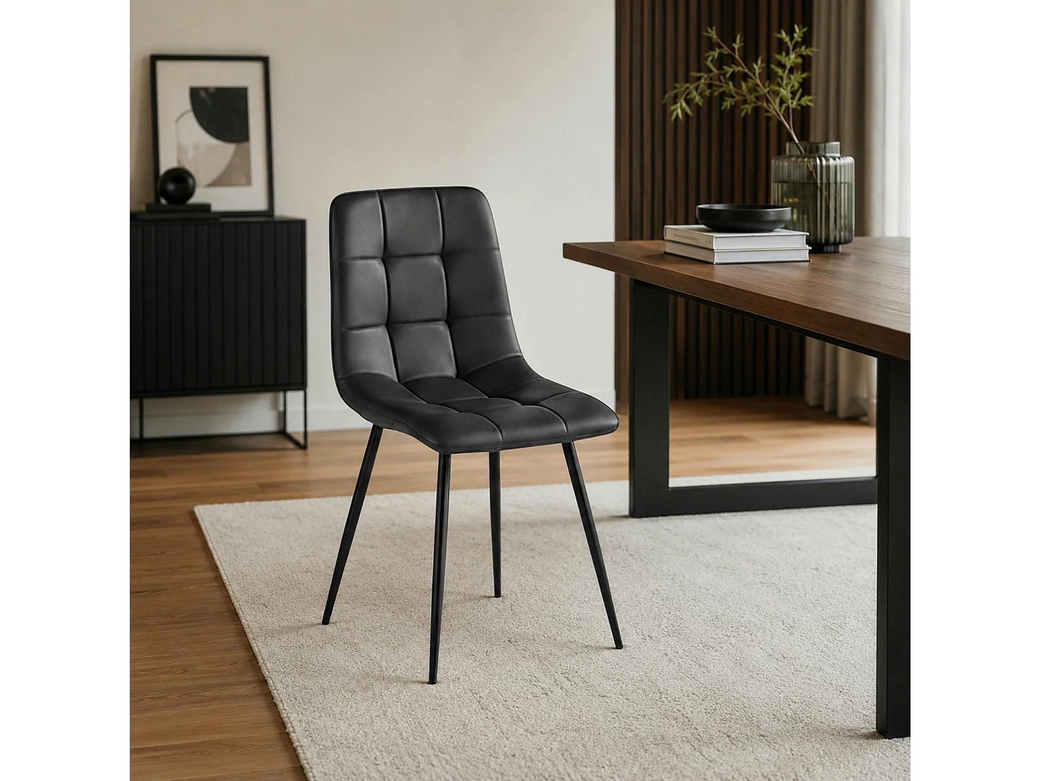 Chaise gris foncé motif damier (lot de 2) LORA