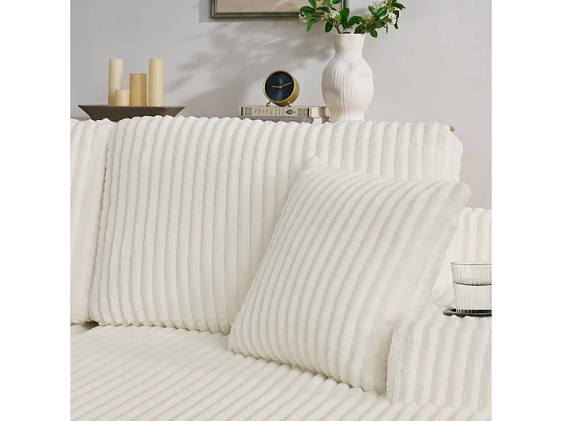 Chaise longue modulare 2 posti in velluto a coste, con portabicchieri, 186x154x78cm, Beige