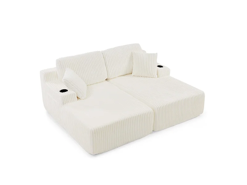 Canapé 2 places en velours côtelé beige 186x154x78 cm