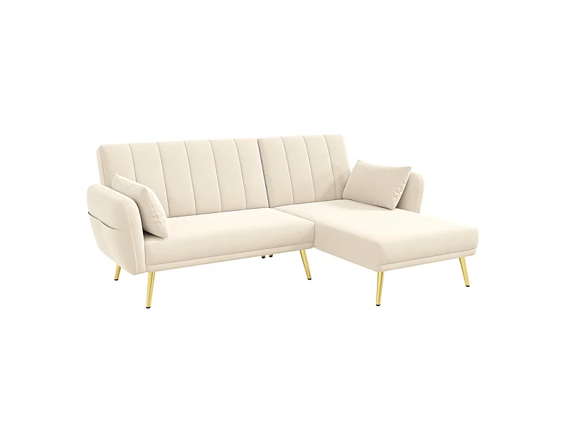 Canapé d'angle 3 places convertible réversible en velours beige