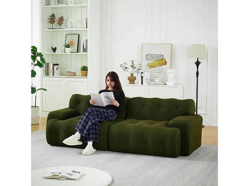 224cm Divano modulare 2 posti in tessuto 3D a maglia, profondità seduta 68cm, Verde
