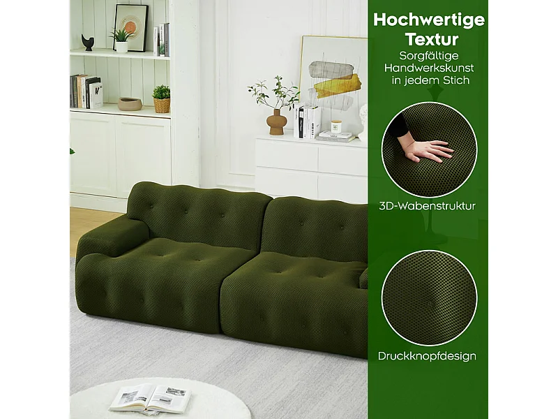 224cm Divano modulare 2 posti in tessuto 3D a maglia, profondità seduta 68cm, Verde