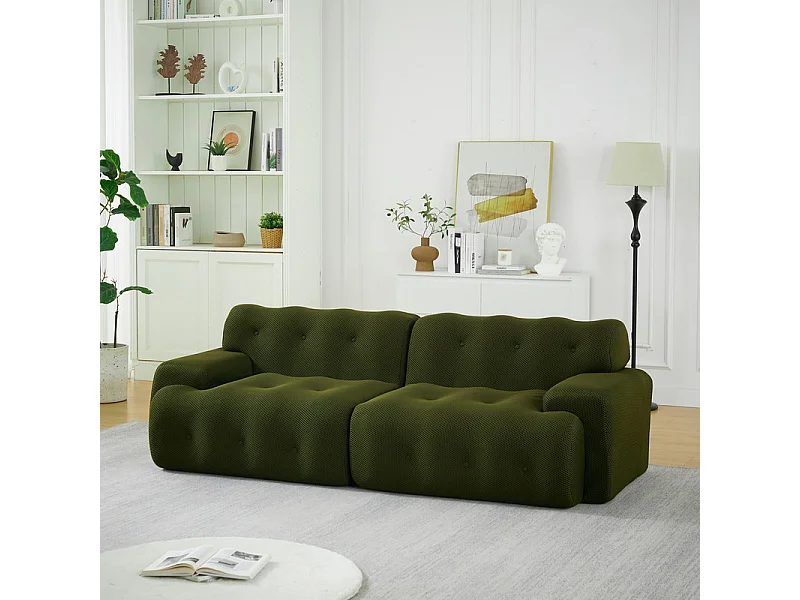 224cm Divano modulare 2 posti in tessuto 3D a maglia, profondità seduta 68cm, Verde