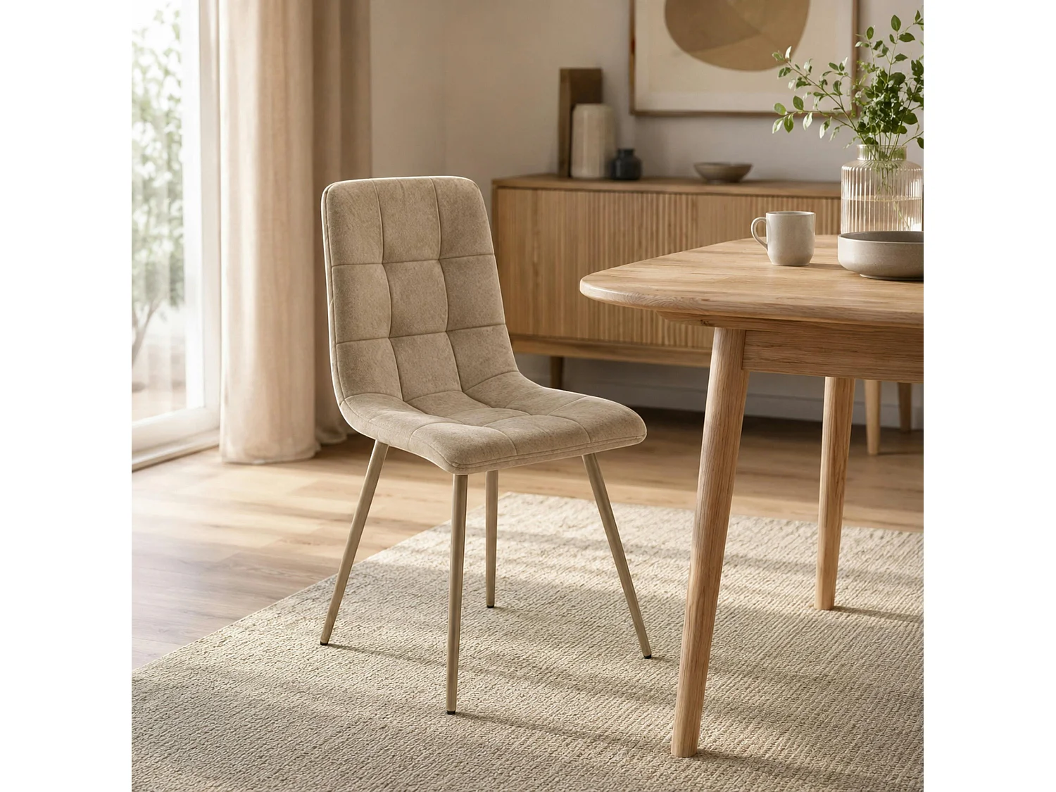 Chaise en tissu taupe motif damier (lot de 2) LORA