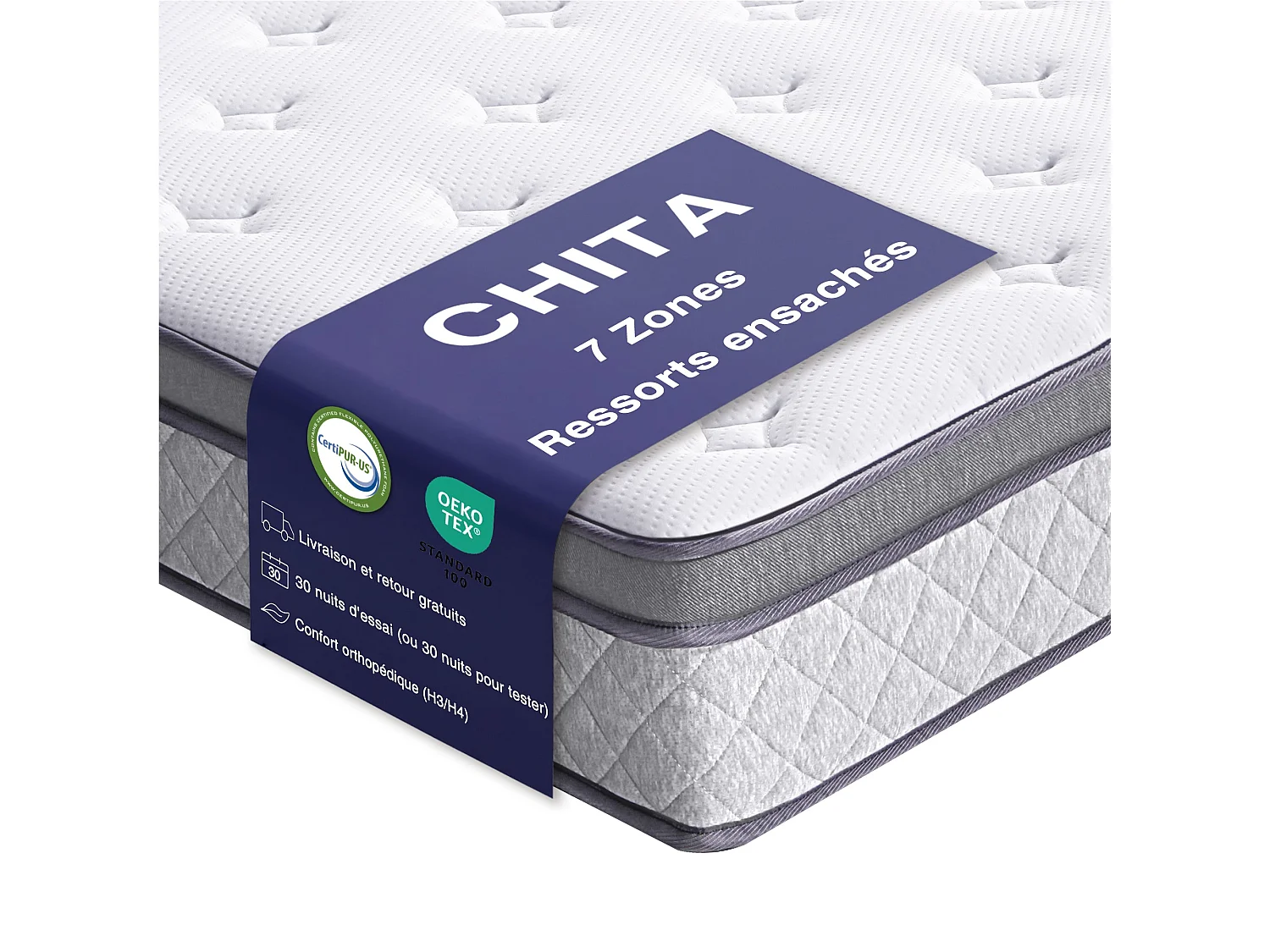 Matelas 140x190cm - Ressorts ensachés, Ferme(H3), épaisseur 25 cm