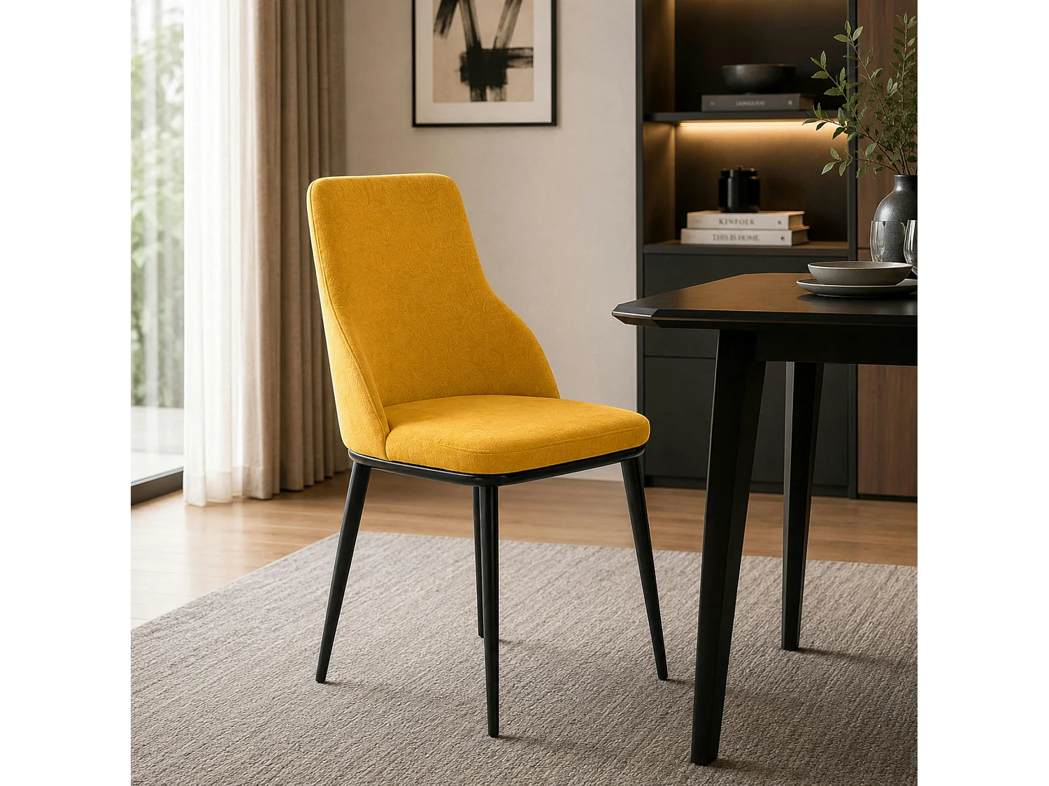 Chaise tissu jaune pieds métal noir (x2) AUREN