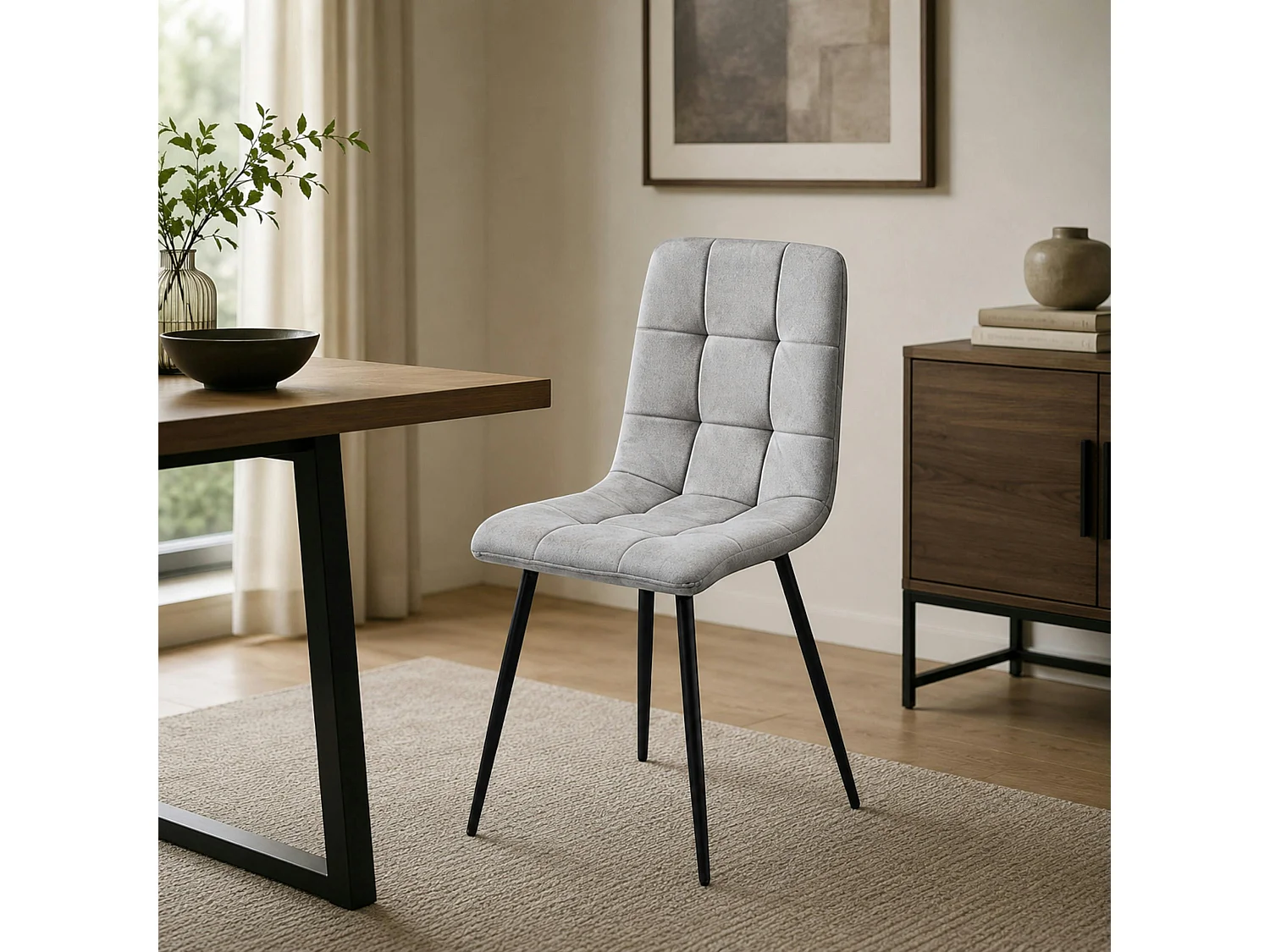 Chaise en tissu gris clair motif damier (lot de 2) LORA