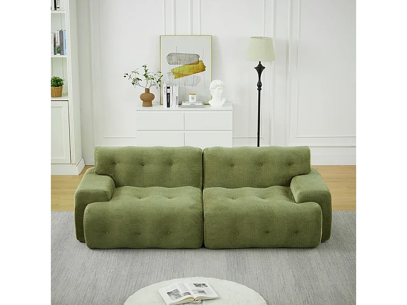 Divano modulare 2 posti in tessuto ciniglia, profondità seduta 68cm, 224×104×66cm, Verde