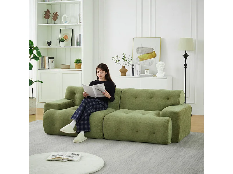 Divano modulare 2 posti in tessuto ciniglia, profondità seduta 68cm, 224×104×66cm, Verde