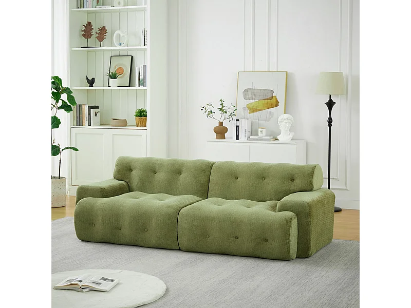Divano modulare 2 posti in tessuto ciniglia, profondità seduta 68cm, 224×104×66cm, Verde