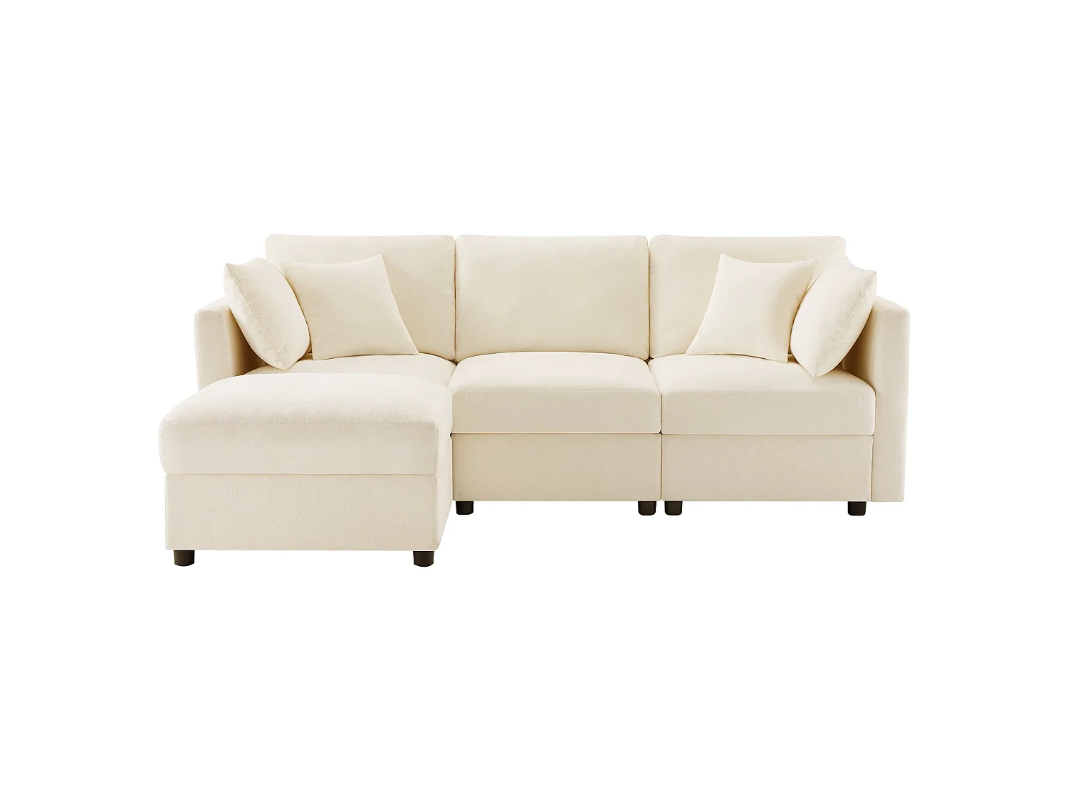 Canapé d'angle, avec 4 coussins, en tissu chenille, Beige