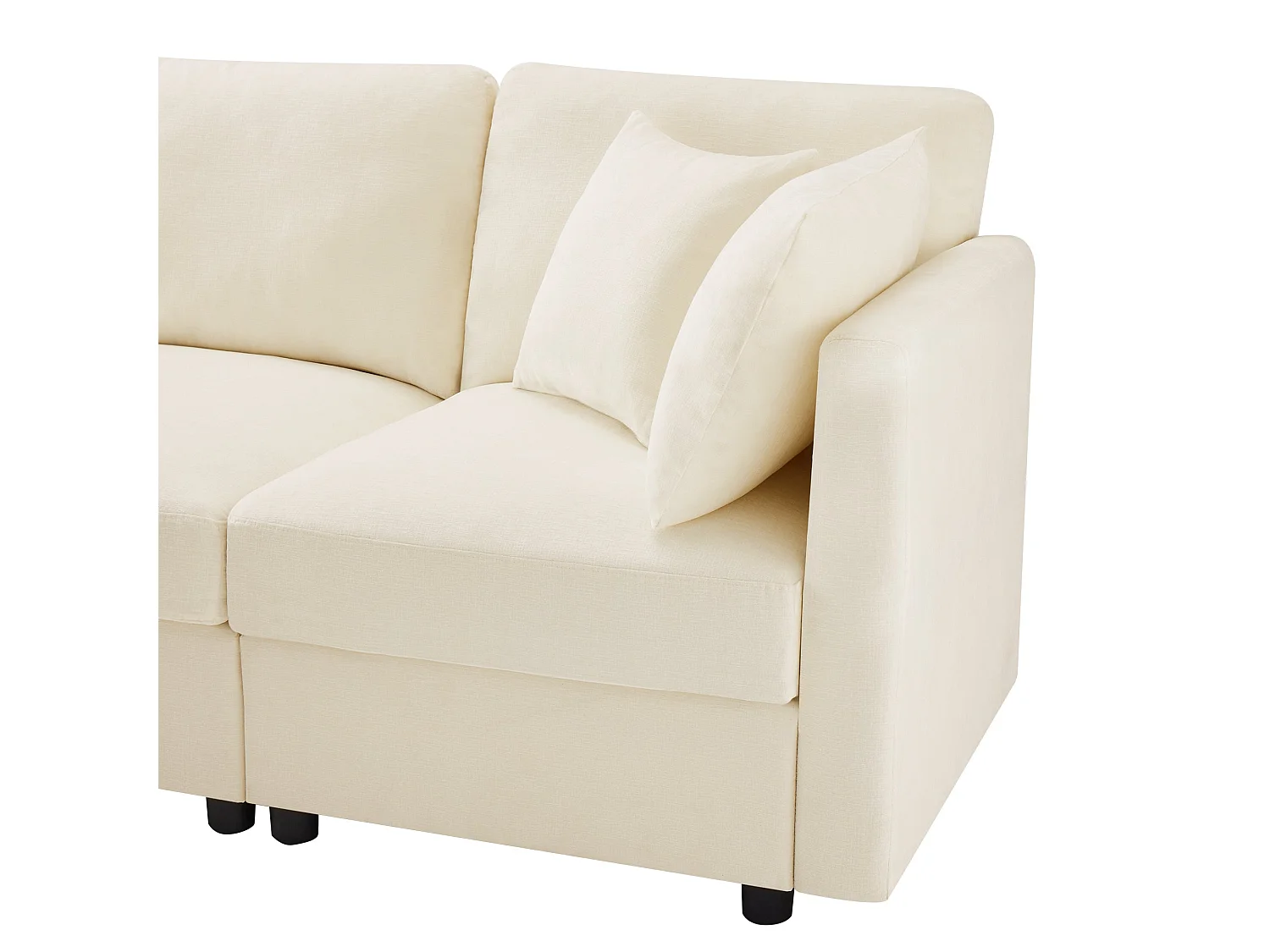 Canapé d'angle, avec 4 coussins, en tissu chenille, Beige