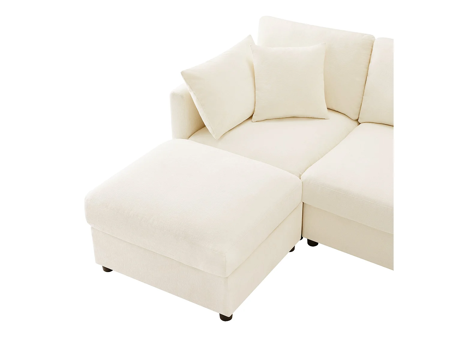 Canapé d'angle, avec 4 coussins, en tissu chenille, Beige