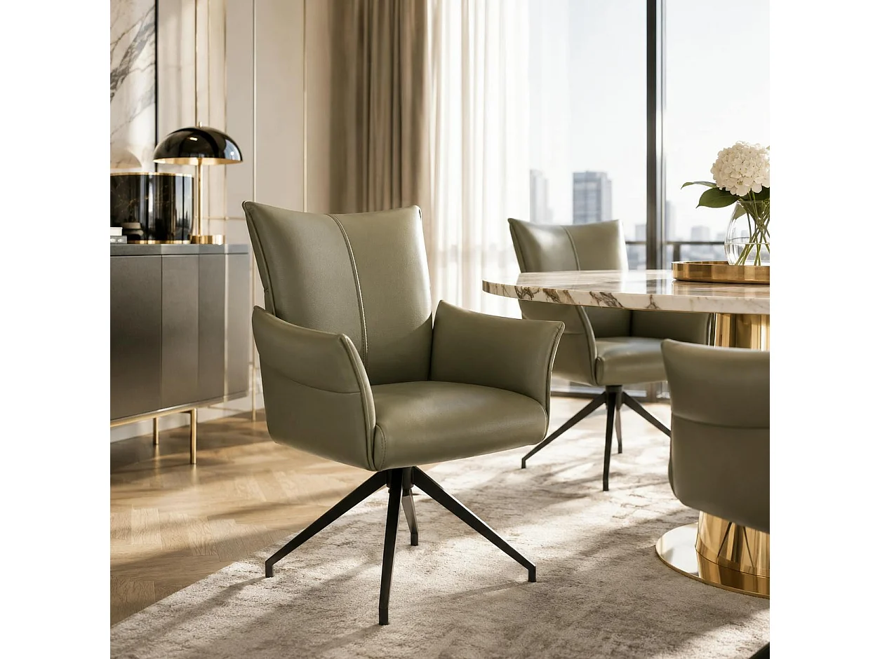 Fauteuil de table pivotant cuir vert (lot de 2) LOMBARDIE