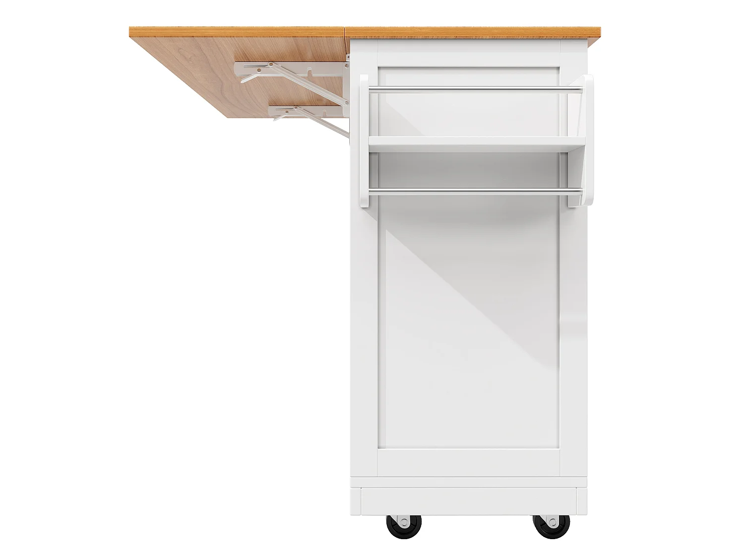 Ilot central de cuisine à roulettes, finition bois, en MDF,Blanc et Naturel