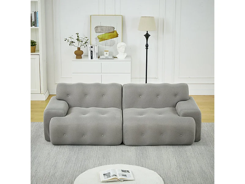 224cm Divano modulare 2 posti in tessuto 3D a maglia, profondità seduta 68cm, Grigio