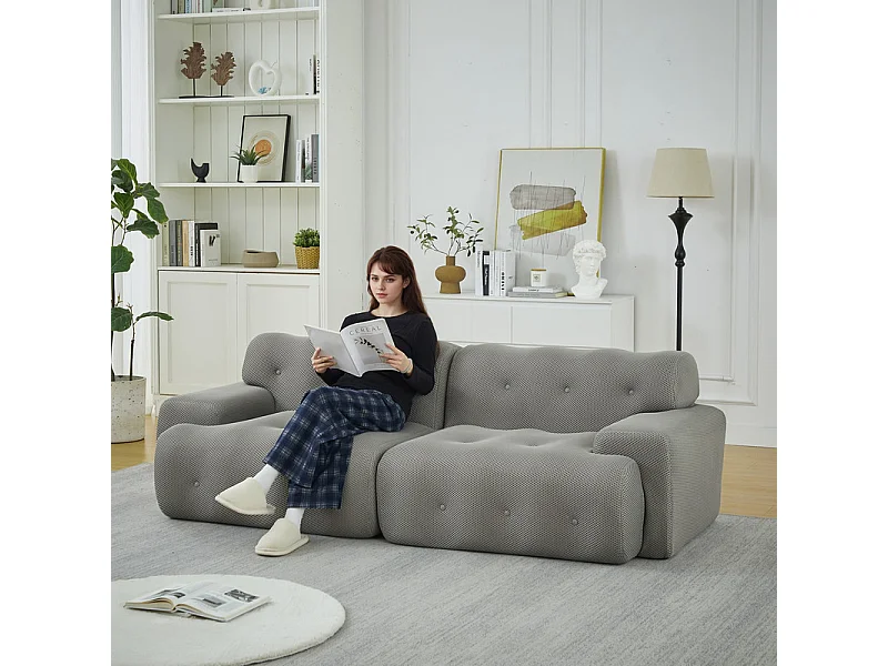 224cm Divano modulare 2 posti in tessuto 3D a maglia, profondità seduta 68cm, Grigio