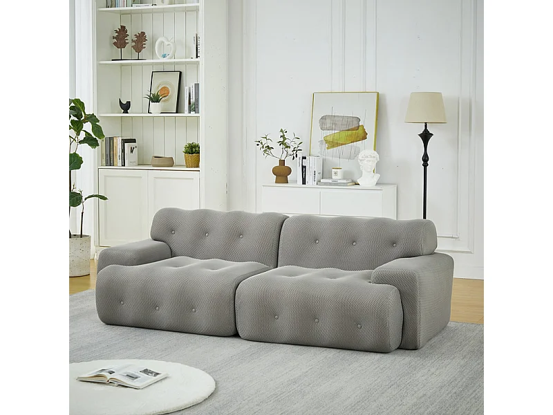 224cm Divano modulare 2 posti in tessuto 3D a maglia, profondità seduta 68cm, Grigio