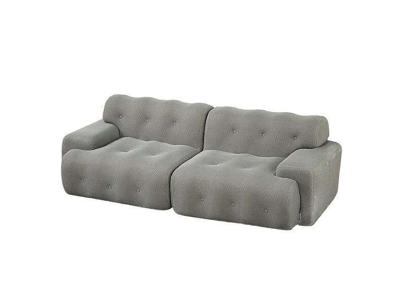 224cm Sofá modular 2 plazas en tejido de punto 3D, 68cm profundidad asiento, Gris