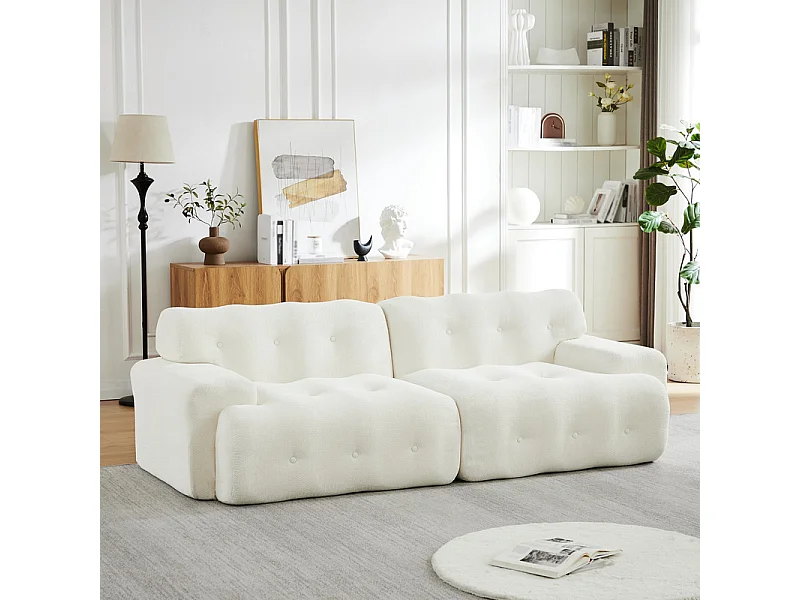 Divano modulare 2 posti in tessuto ciniglia, profondità seduta 68cm, 224×104×66cm, Beige