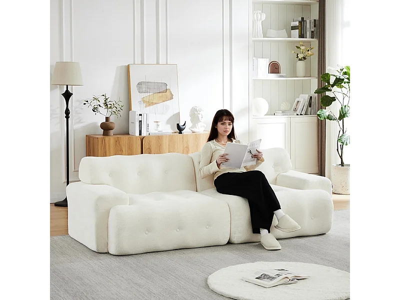Divano modulare 2 posti in tessuto ciniglia, profondità seduta 68cm, 224×104×66cm, Beige