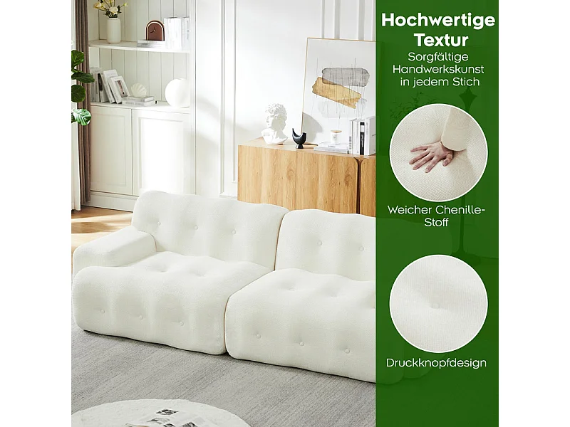 Divano modulare 2 posti in tessuto ciniglia, profondità seduta 68cm, 224×104×66cm, Beige