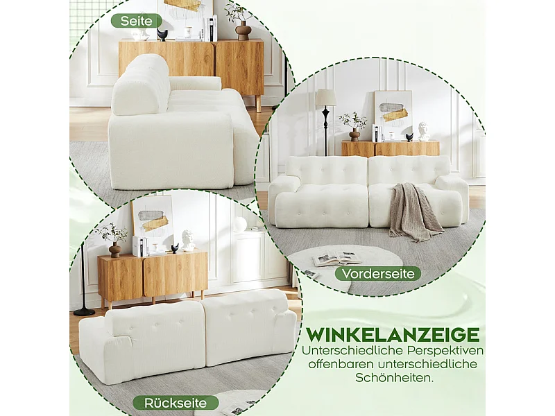 Divano modulare 2 posti in tessuto ciniglia, profondità seduta 68cm, 224×104×66cm, Beige