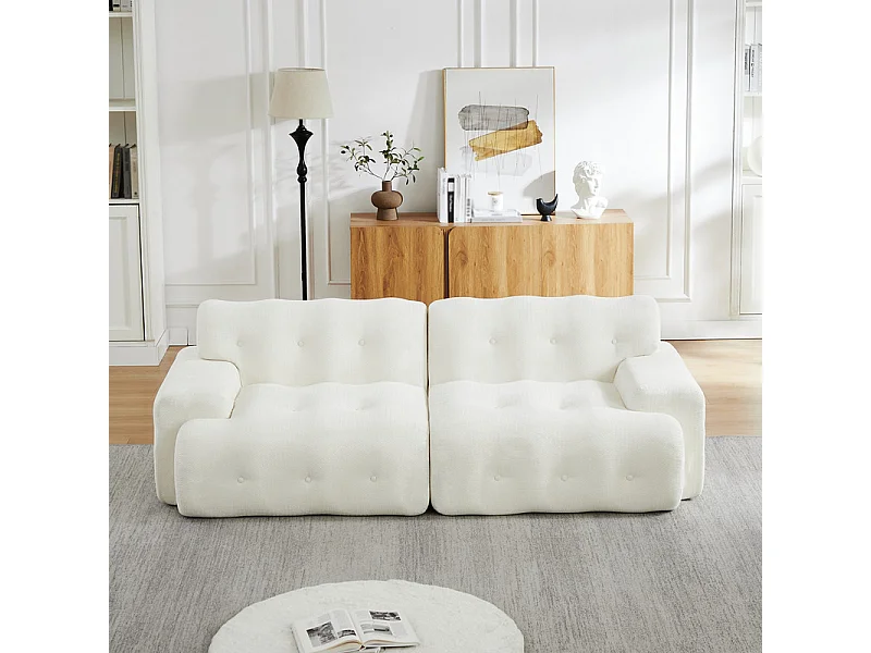 Divano modulare 2 posti in tessuto ciniglia, profondità seduta 68cm, 224×104×66cm, Beige