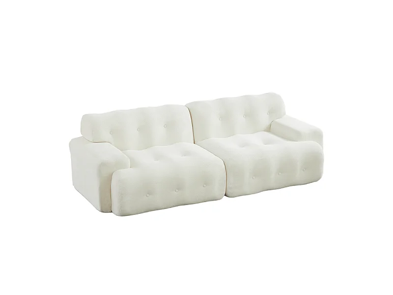 Sofá modular 2 plazas en tela chenilla, 68cm profundidad asiento, 224×104×66cm, Beige