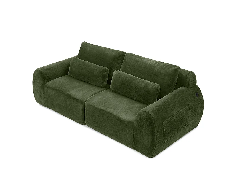 Modulaire 2-zits bank met USB, van kunstmatig konijnenbont, 208x101x81cm, Groen