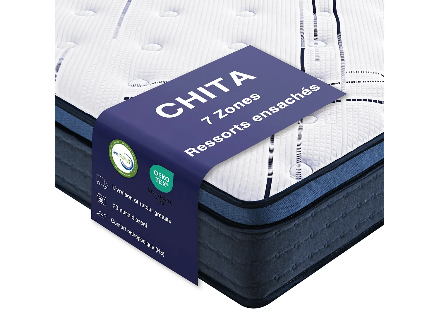 Matelas 140x200- cm - Ressorts ensachés, Ferme(H3), épaisseur 25 cm