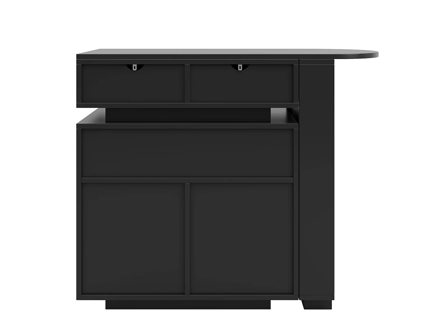 Ilot Central de cuisine mobile extensible, 2 portes, 2 tiroirséclairage, LED, rotation à 360°, en MDF - Noir