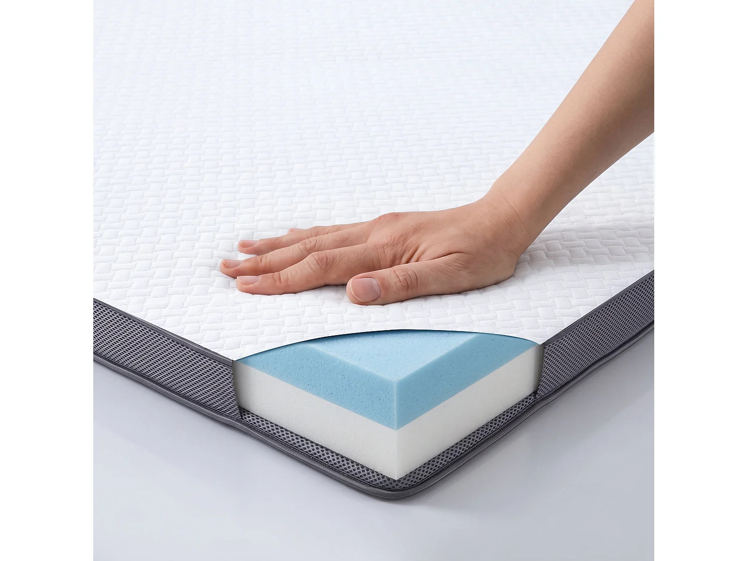 Surmatelas 140x200cm Mousse haute résilience, épaisseur 7 cm, double face – H2 (souple) / H3 (ferme)