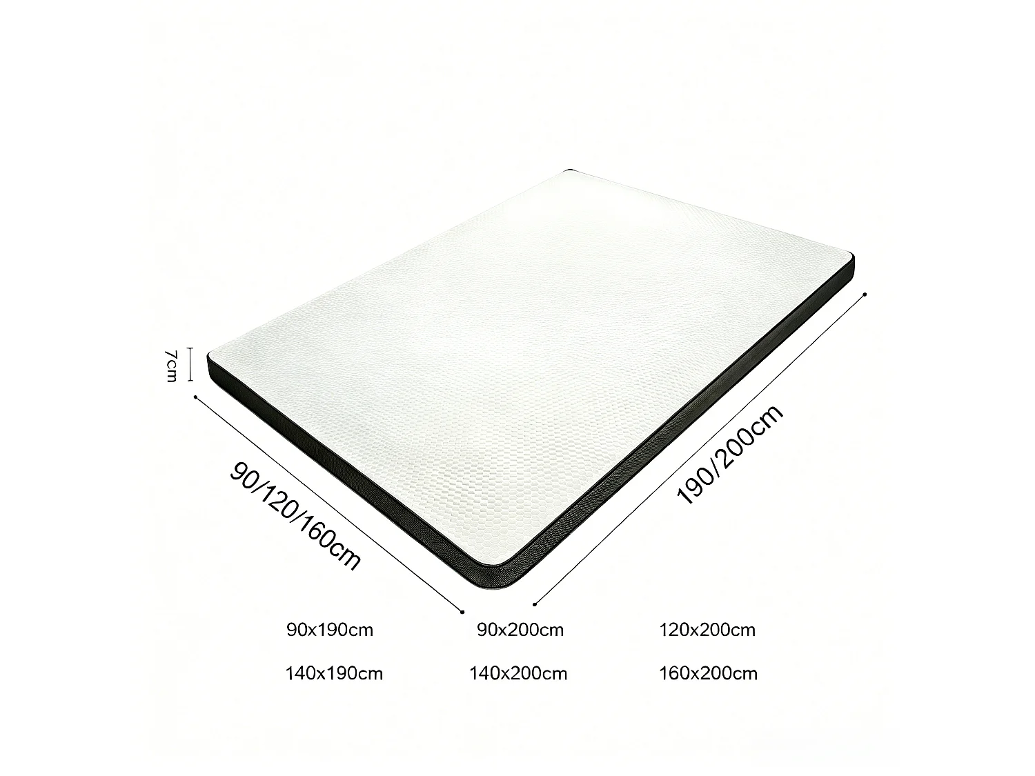 Surmatelas 140x200cm Mousse haute résilience, épaisseur 7 cm, double face – H2 (souple) / H3 (ferme)