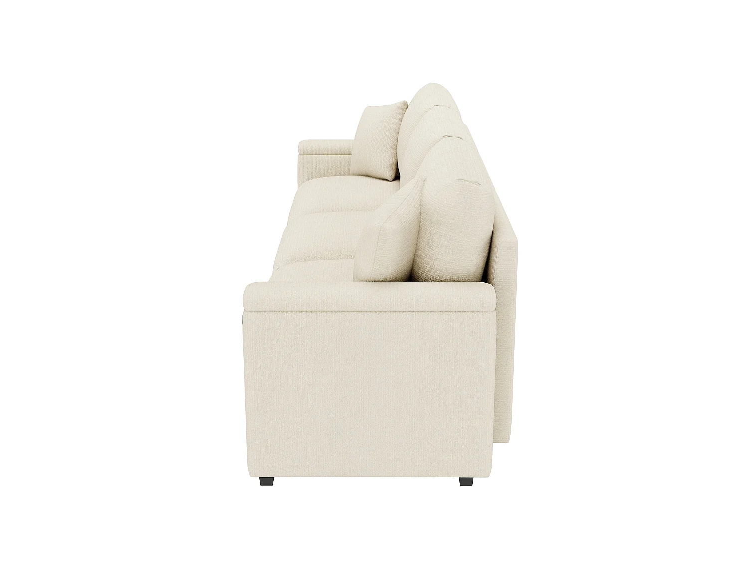 Canapé 3 places moderne en velours de chenille, avec coussins, table pliante, ports USB, porte-gobelets et rangement intégré,Beige