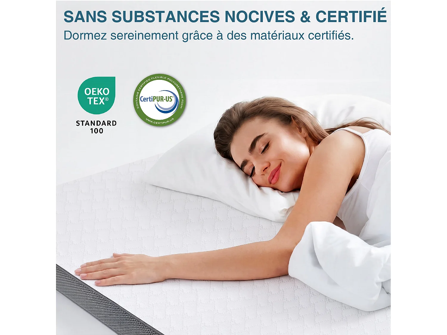 Surmatelas 90x190cm Mousse haute résilience, épaisseur 7 cm, double face – H2 (souple) / H3 (ferme)