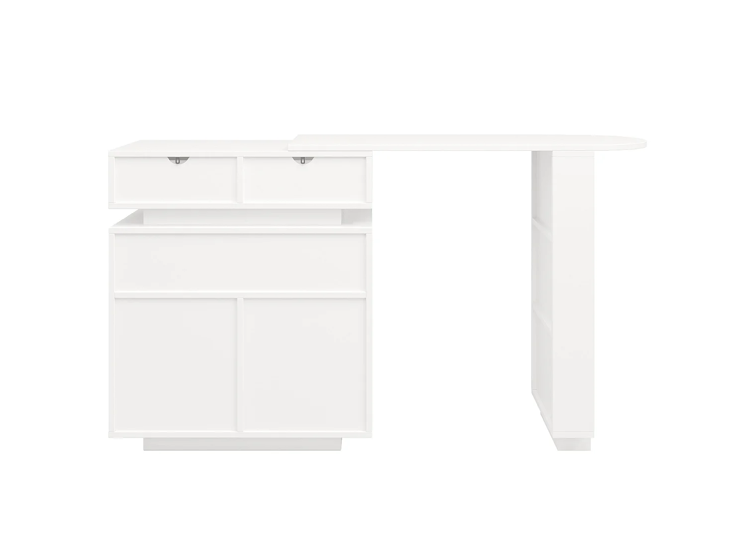 Ilot Central de cuisine mobile extensible, 2 portes, 2 tiroirséclairage, LED, rotation à 360°, en MDF - Blanc