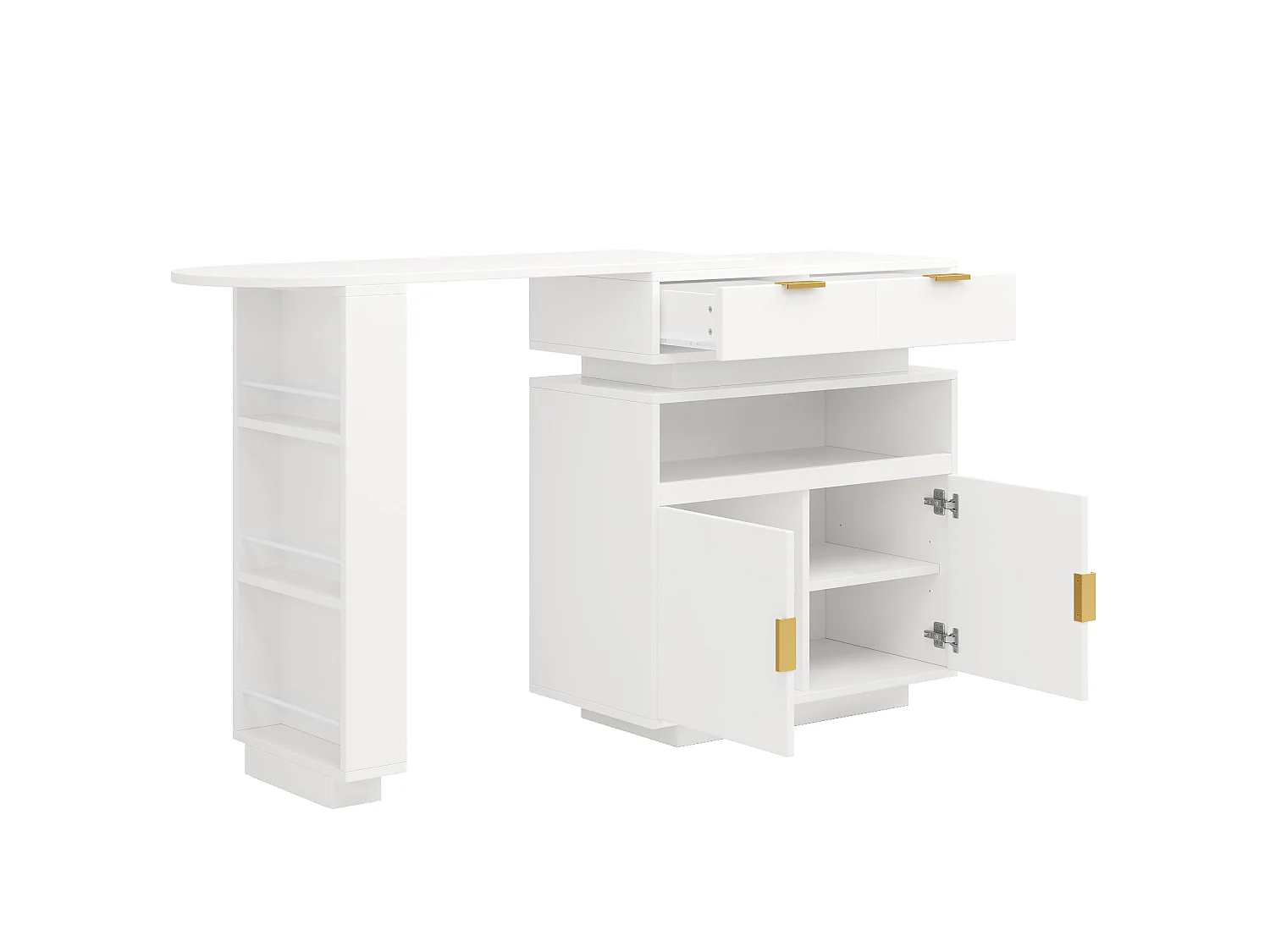 Ilot Central de cuisine mobile extensible, 2 portes, 2 tiroirséclairage, LED, rotation à 360°, en MDF - Blanc