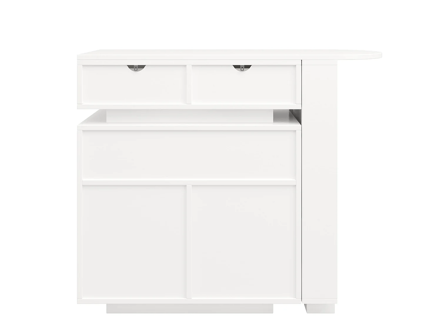 Ilot Central de cuisine mobile extensible, 2 portes, 2 tiroirséclairage, LED, rotation à 360°, en MDF - Blanc