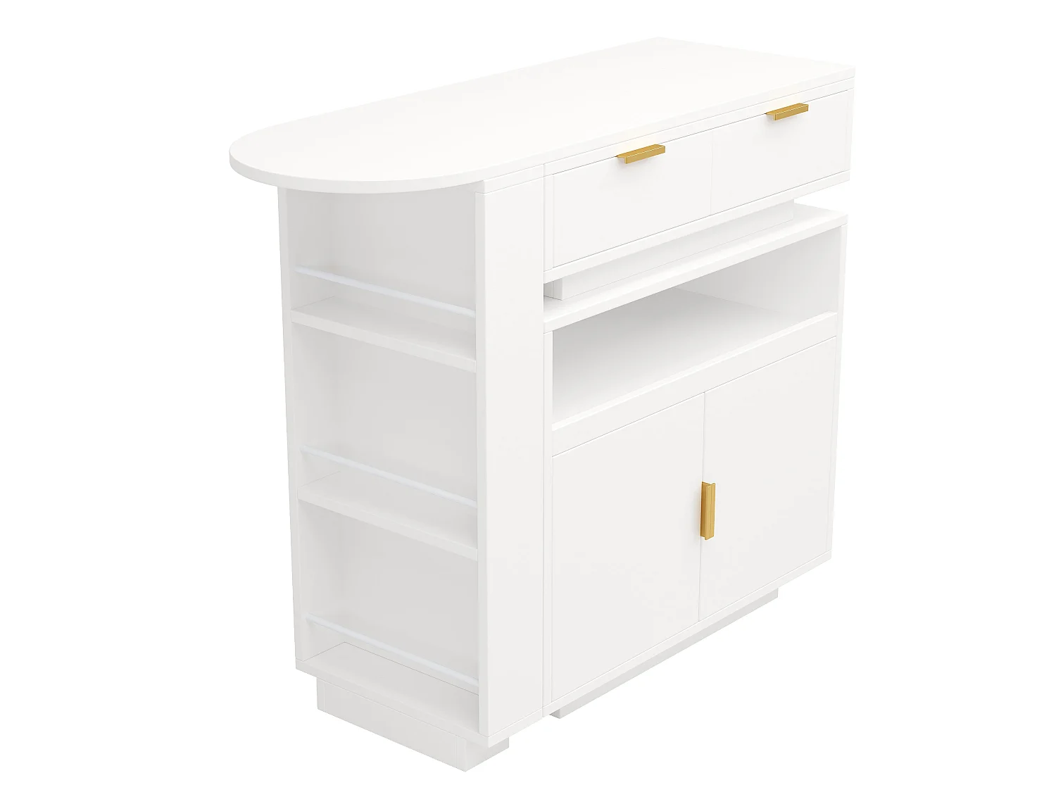 Ilot Central de cuisine mobile extensible, 2 portes, 2 tiroirséclairage, LED, rotation à 360°, en MDF - Blanc