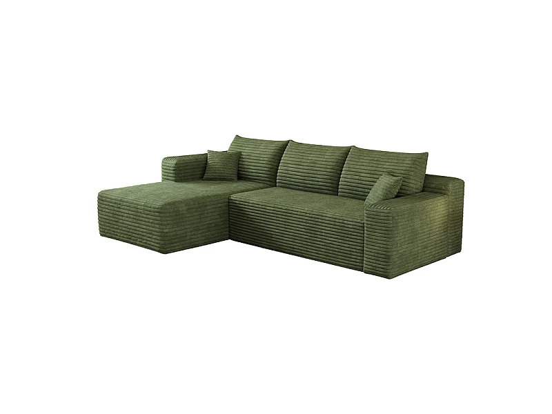 Canapé d'angle gauche 3 places en velours côtelé vert 241x151x84 cm