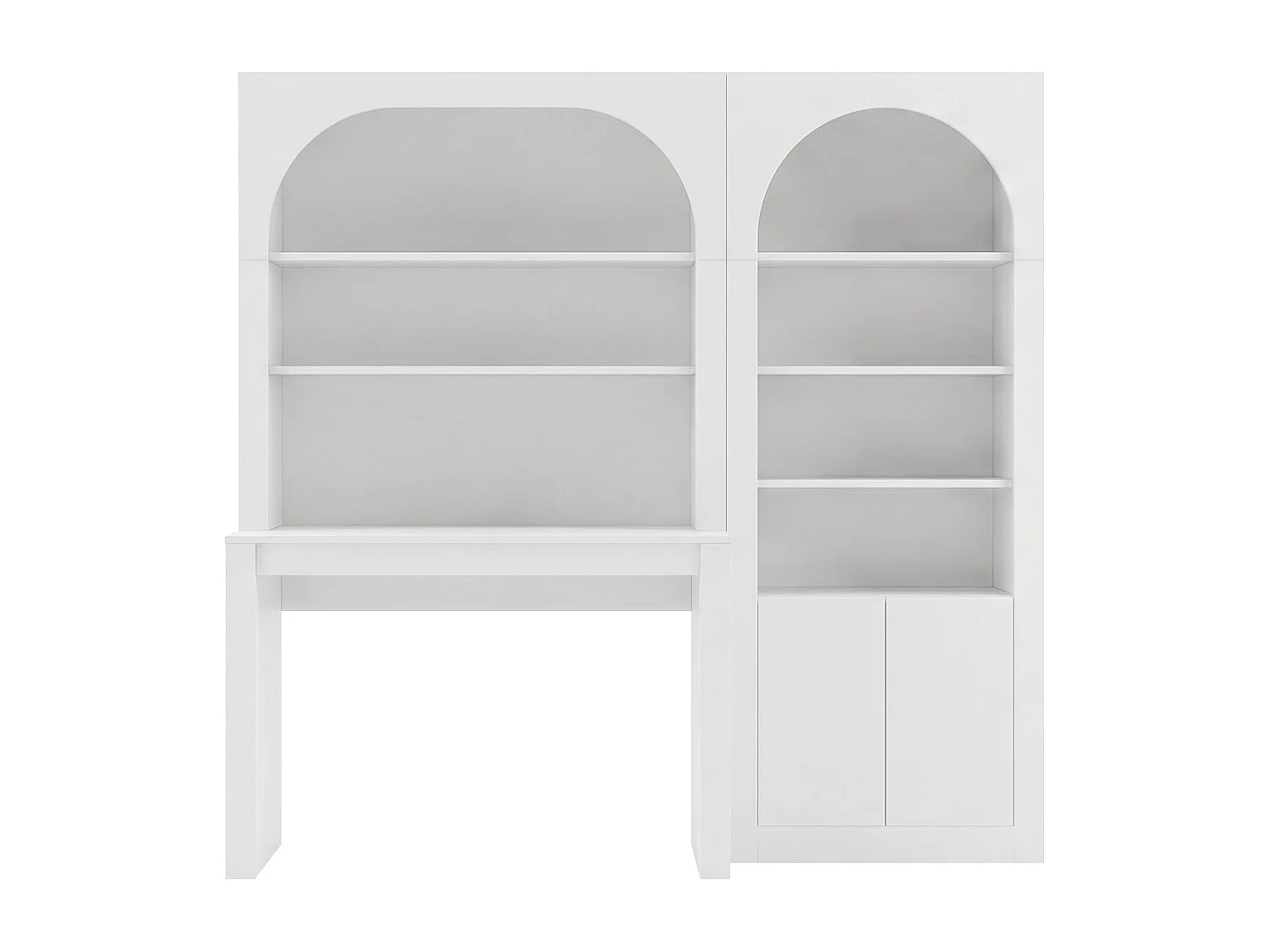 Bureau bibliothèque avec 2 étagères et 4 niches et 2 portes - Blanc - CYMORA