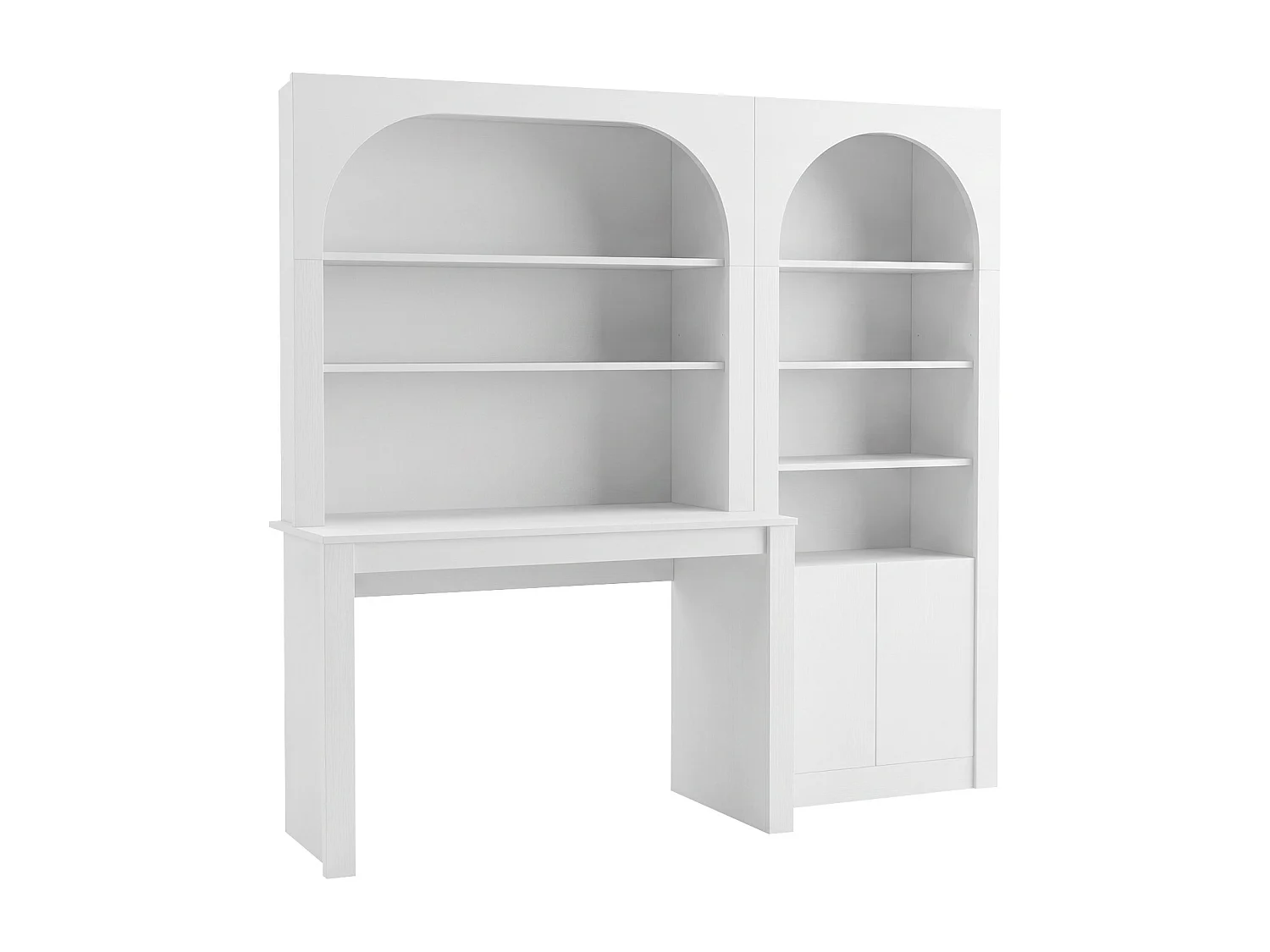 Bureau bibliothèque avec 2 étagères et 4 niches et 2 portes - Blanc - CYMORA