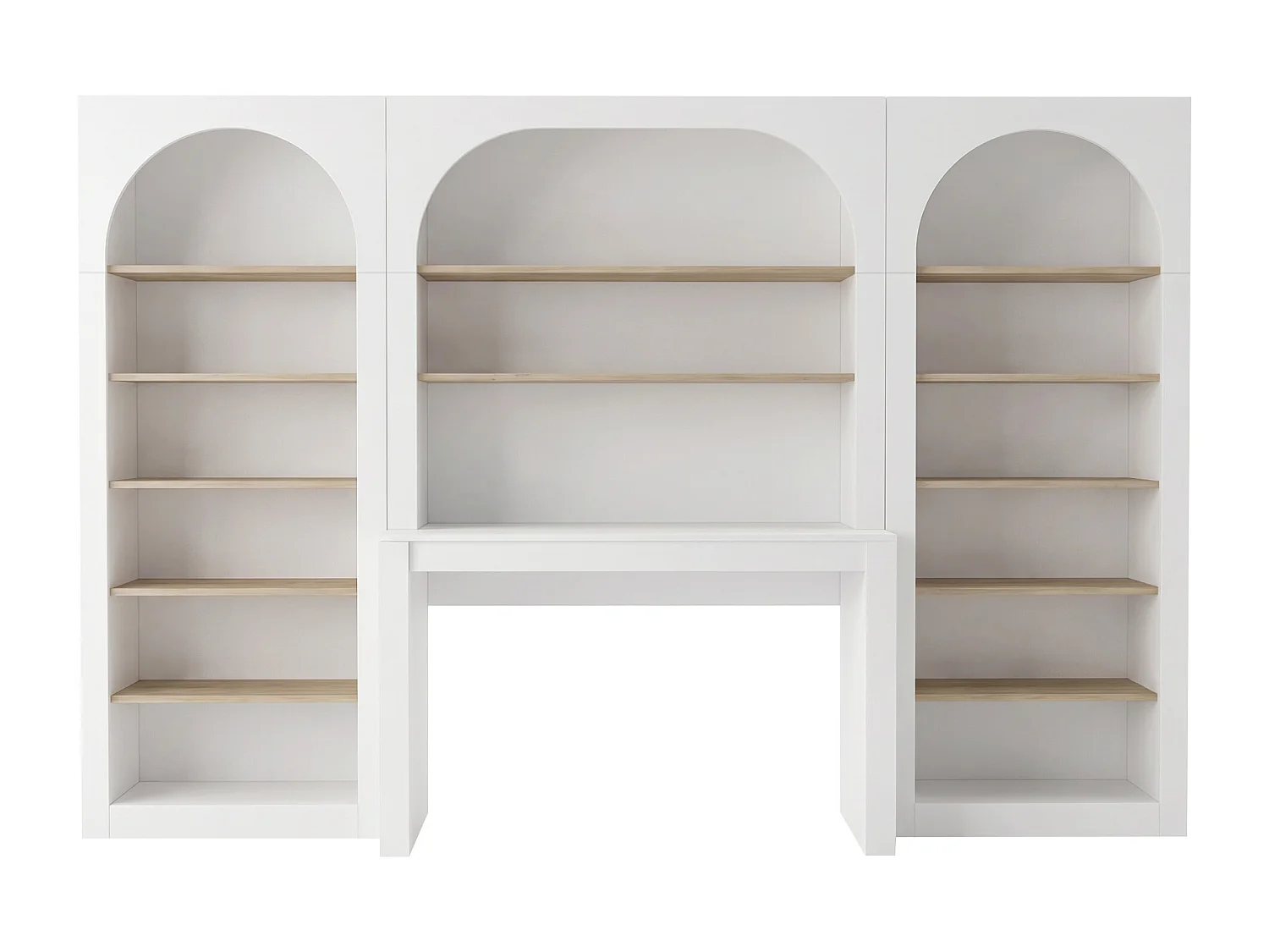 Bureau bibliothèque avec 2 étagères et 12 niches - Blanc et naturel - CYMORA