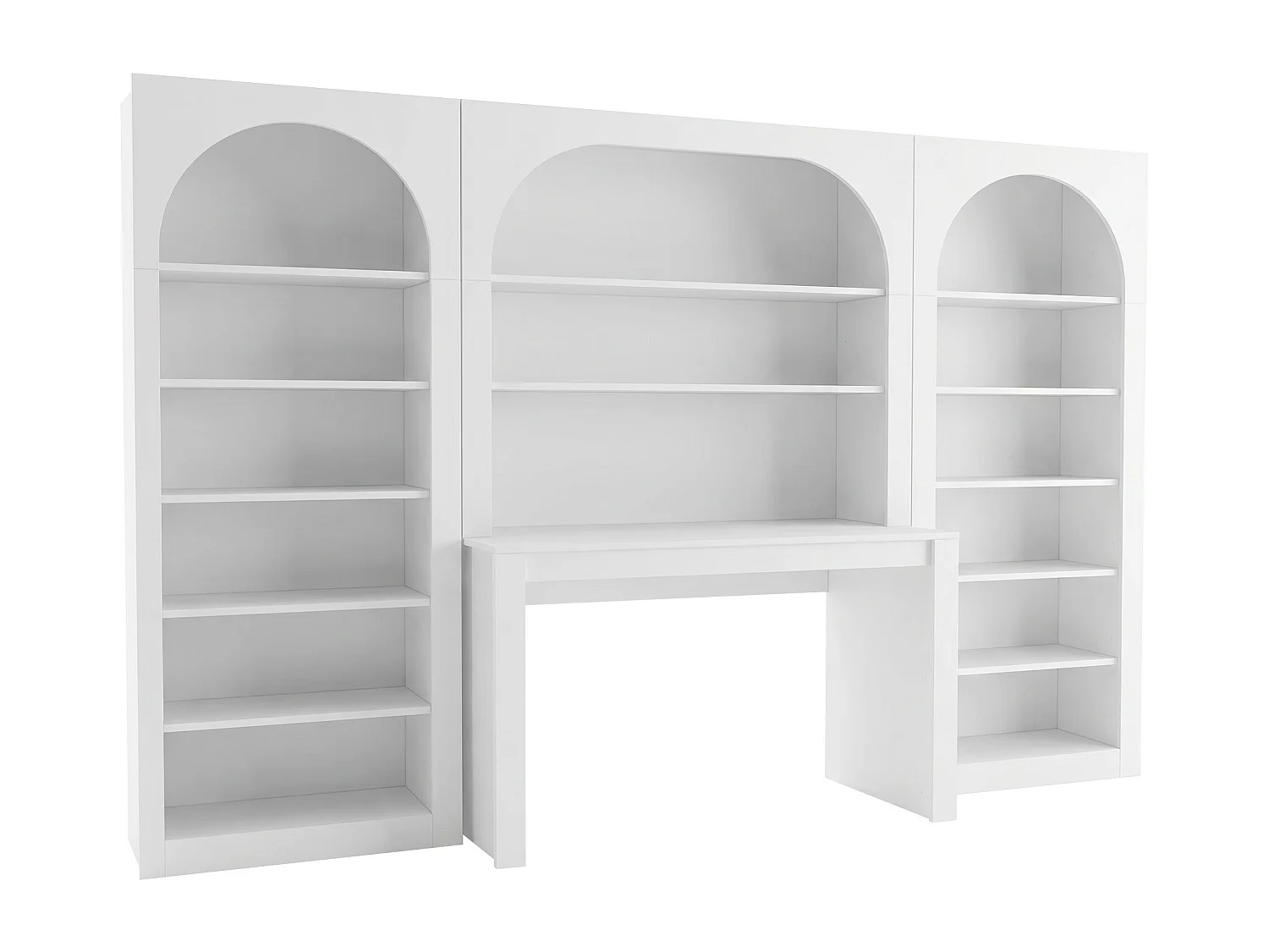 Bureau bibliothèque avec 2 étagères et 12 niches - Blanc - CYMORA